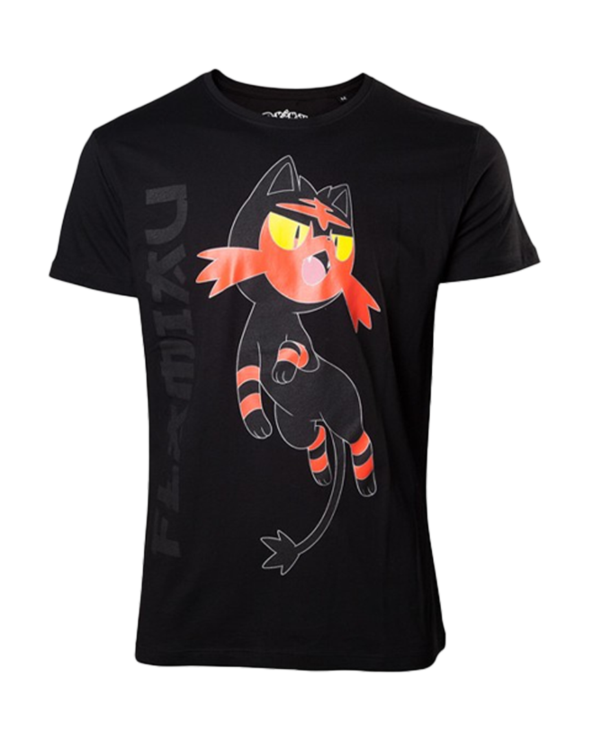 Camiseta negra pokemon sun moon litten t-xl