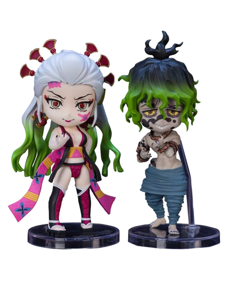 Pack figuras mini daki & gyutaro demon slayer: kimetsu no yaiba 9cm