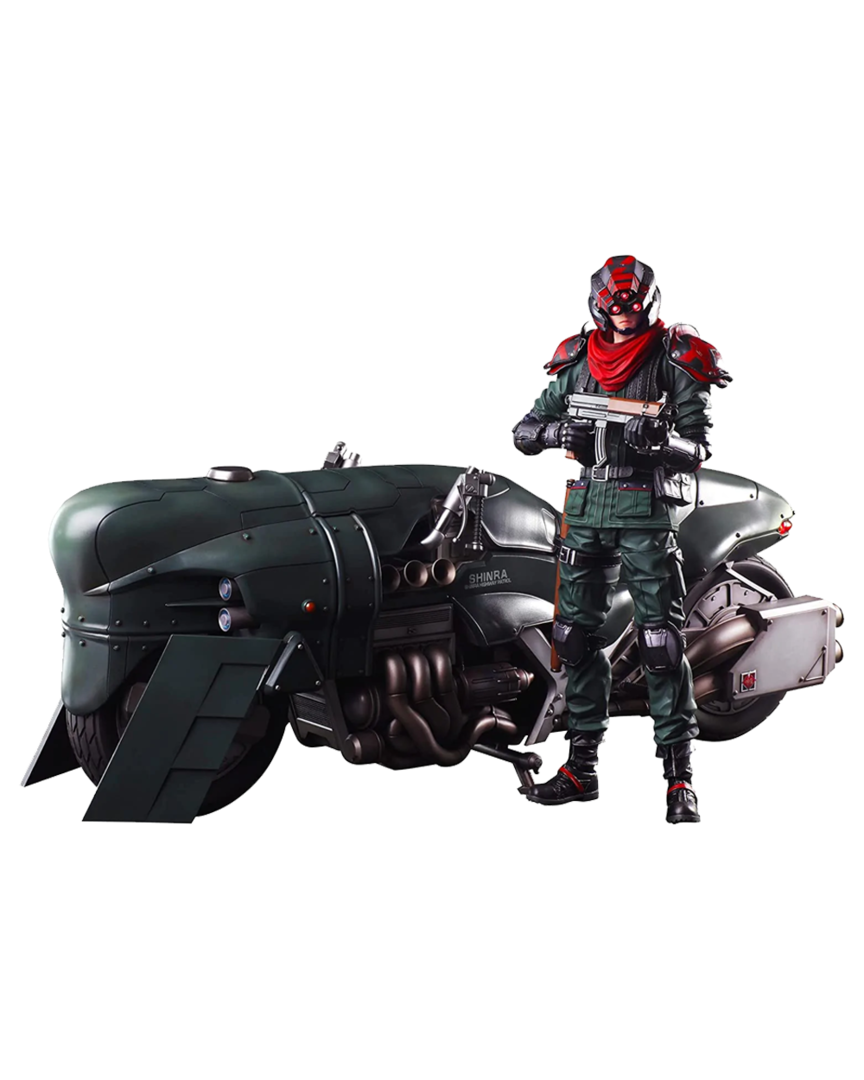 Figura shinra elite security officer con motocicleta final fantasy vii remake 27 cm