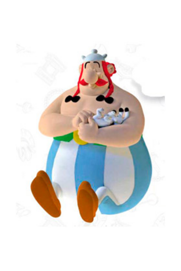Obelix sentado con idefix hucha 17 cm pvc asterix el galo