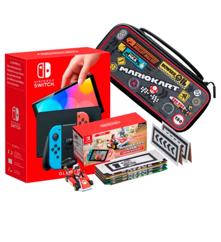 Nintendo Switch Modelo OLED (Roja/Azul) + Mario Kart Live: Home Circuit Edición Mario  + Funda de Viaje Deluxe Mario Kart 