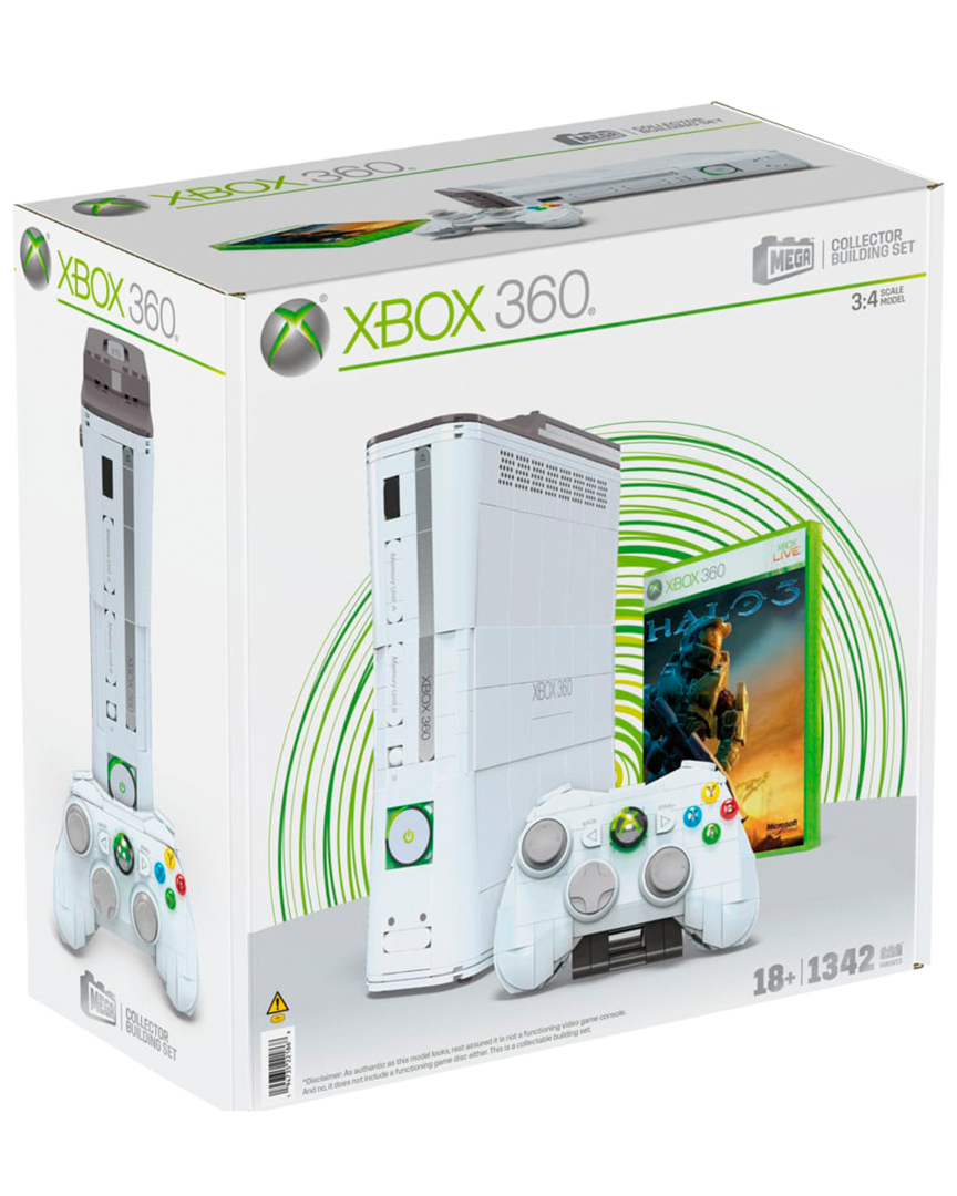 Consola xbox 360 bloques de construcción con réplica de videojuego halo 3