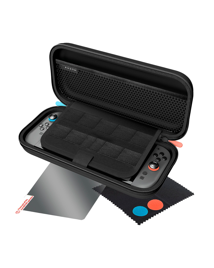 Kit de Protección 5 en 1 para Nintendo Switch 2, Estuche Rígido con Protector de Pantalla, Gamuza de Limpieza, Thumb Grips, Negro