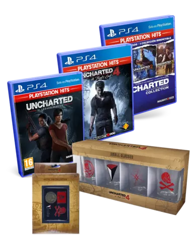 Comprar Uncharted: The Nathan Drake Collection + Uncharted: El Legado Perdido + Set de Pins Uncharted 4 + Set de Vasos de Chupito Uncharted 4 PS4 Pack Completo 2