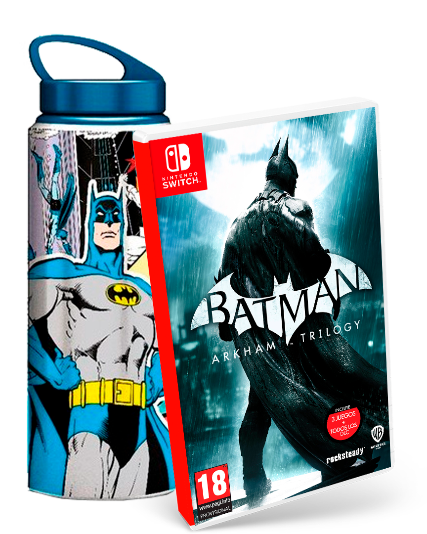 Batman Arkham Trilogy + Botella DC Comics