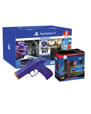 PlayStation VR (Modelo ZVR2) + Camara + Mega Pack 2 (5 Juegos) + Move Pistola 3D + VR Moves Estación Multicarga