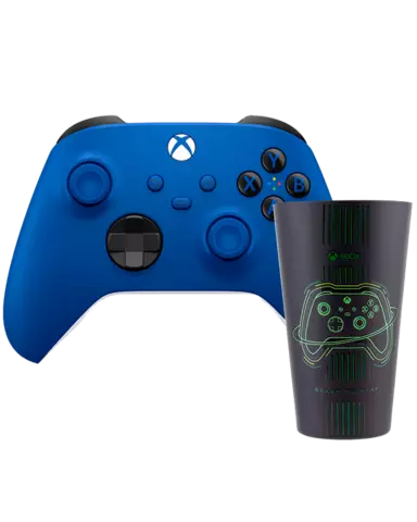 Mando Inalámbrico Shock Blue + Vaso de Cristal Xbox con Licencia Oficial