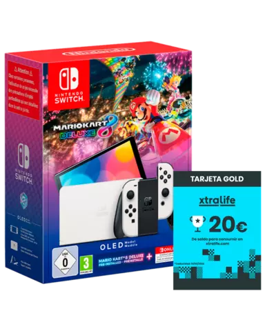 Comprar Nintendo Switch OLED Blanca + Mario Kart 8 Deluxe + 12 meses NSO + Tarjeta Regalo xtralife Gold 20€ Switch Pack Mario Kart 8 Deluxe + Tarjeta Regalo 20€