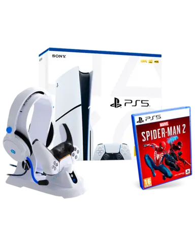 Consola PS5 Modelo Slim 1TB SSD + Marvel's Spider-Man 2 + Gaming Station