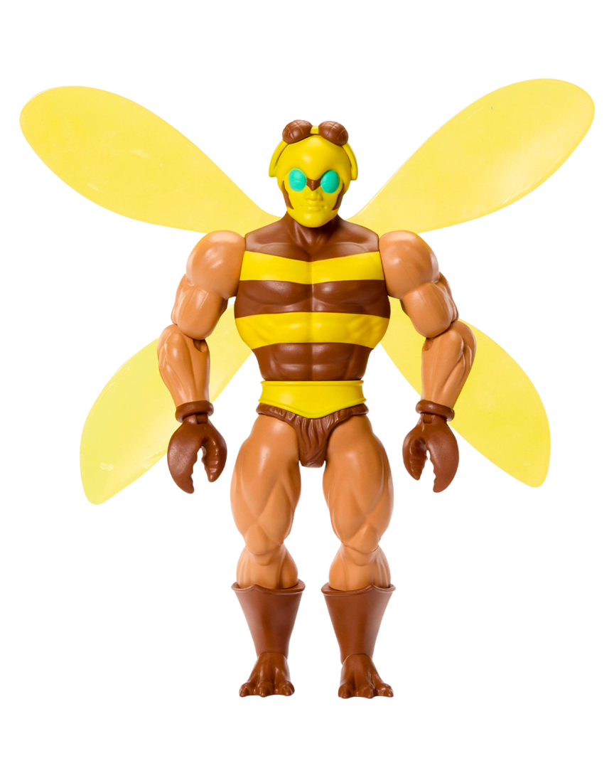 Masters of the Universe Origins Cartoon Collection Buzz-Off Figura de acción, líder de las abejas de 14cm con alas, gafas y lanza, inspirado en la serie de televisión de los años80, JBM88