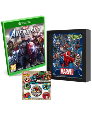 Comprar Marvel's Avengers + Póster 3D Marvel Icons + Set de Pins Iron Man Xbox One Pack Póster 3D Icons