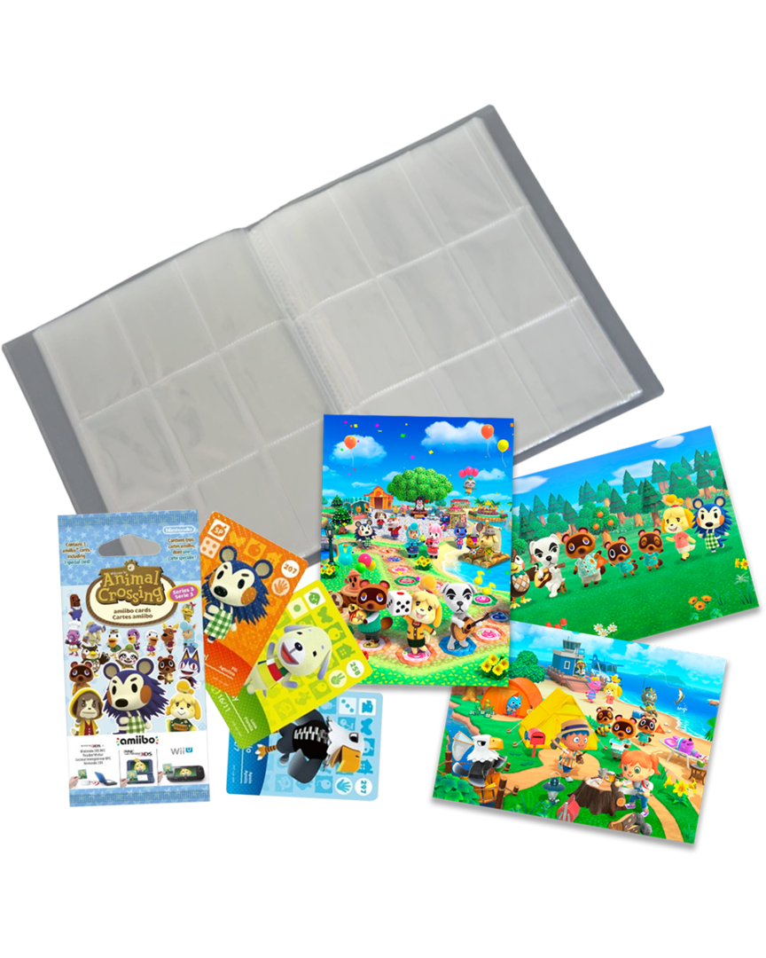 Pack 3 Tarjetas amiibo Animal Crossing Serie 3 + Album para Cartas Coleccionista + Set de Postales Animal Crossing