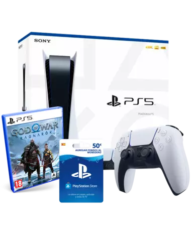 Comprar Consola PS5 + Mando DualSense Blanco + God of War: Ragnarök + Tarjeta PSN 50€ - PS5, Estándar
