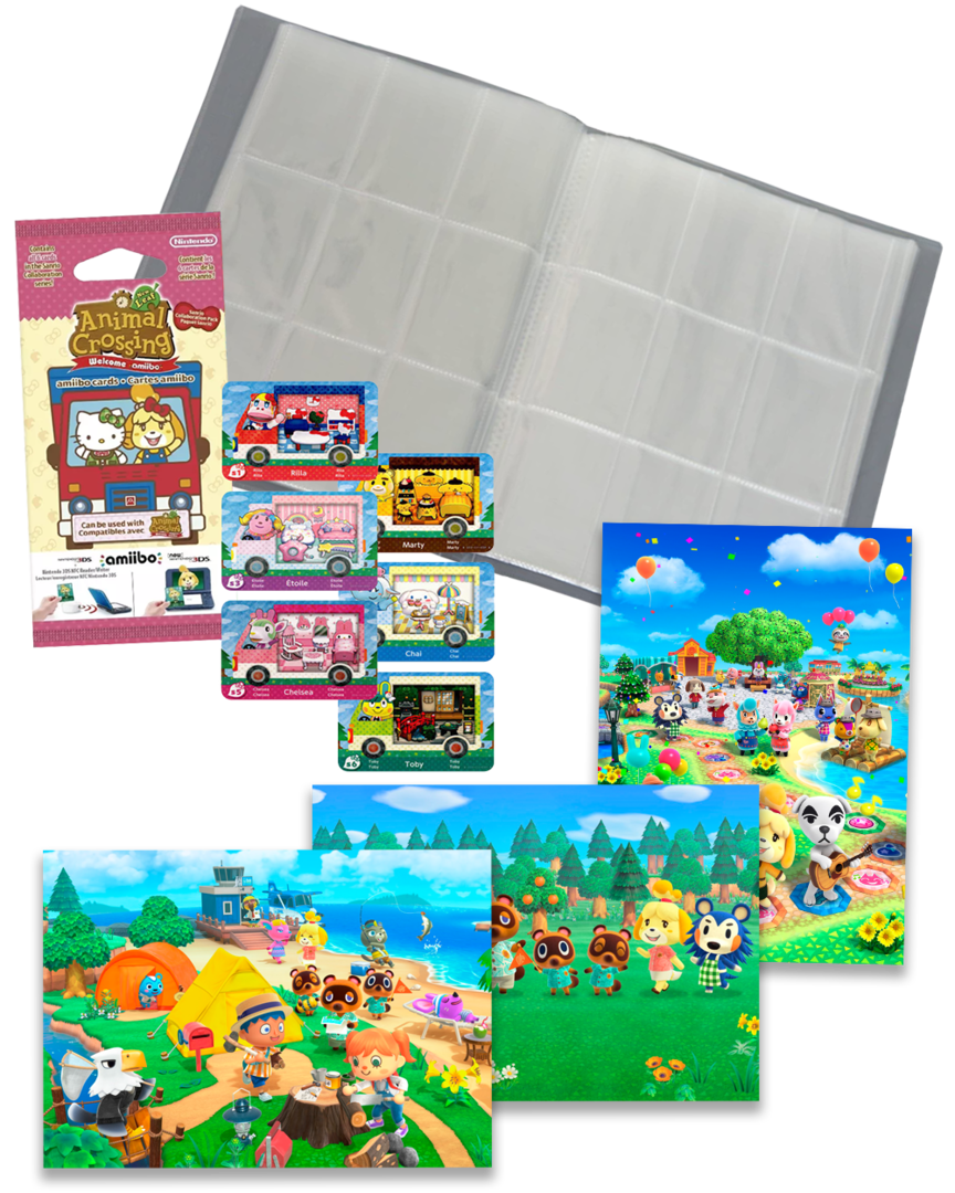Pack 6 Tarjetas amiibo Animal Crossing/Hello Kitty + Album para Cartas Coleccionista + Set de Postales Animal Crossing