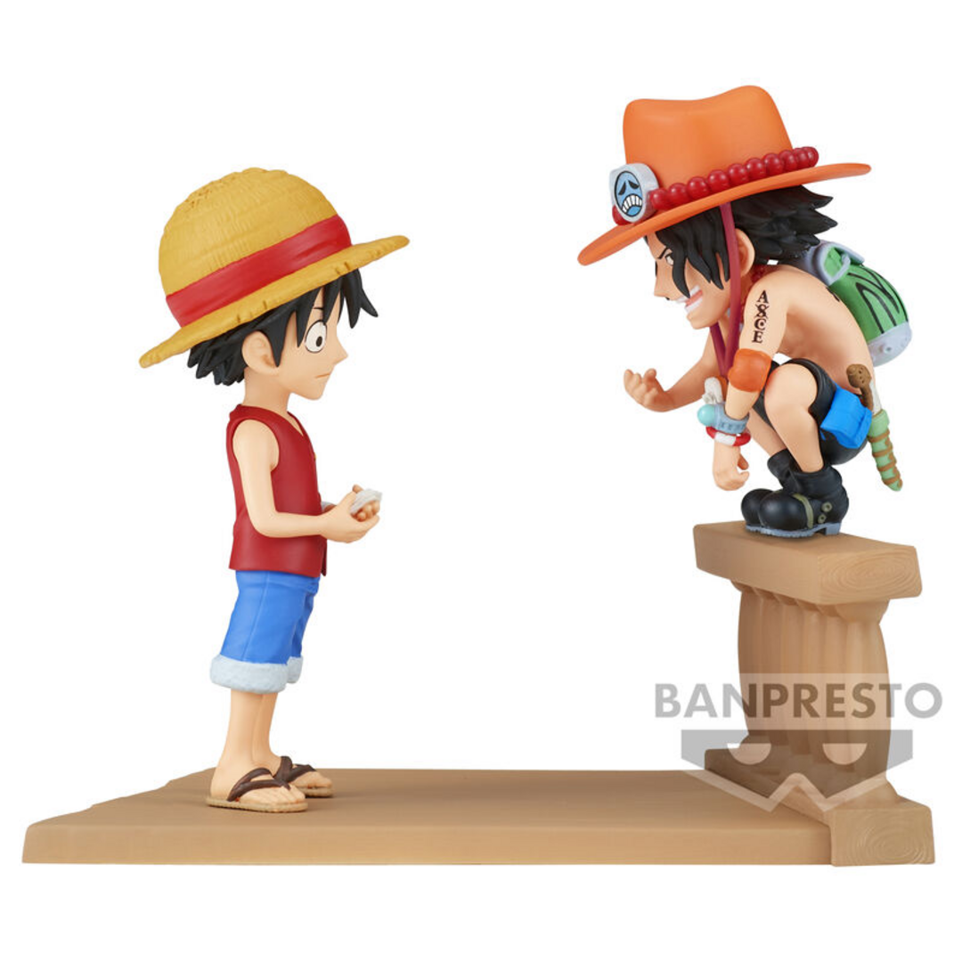 Figura monkey d luffy & portgas d ace world collectable log stories one piece 8cm