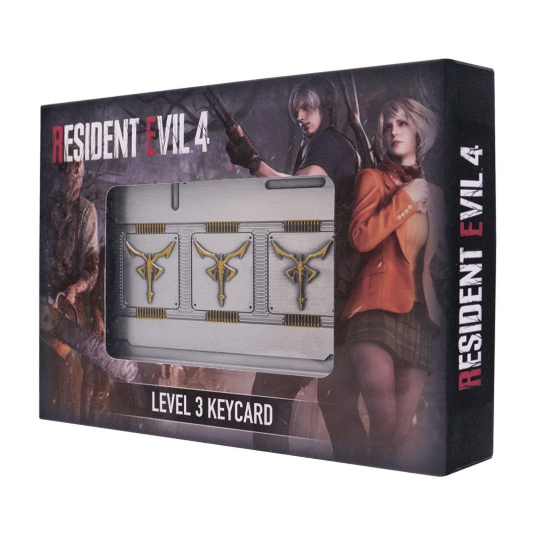 FaNaTtik Resident Evil 4 - Tarjeta réplica de edición limitada Nivel 3 - Coleccionable de metal de color plata antigua y bronce, réplica numerada con soporte de exhibición, licencia oficial