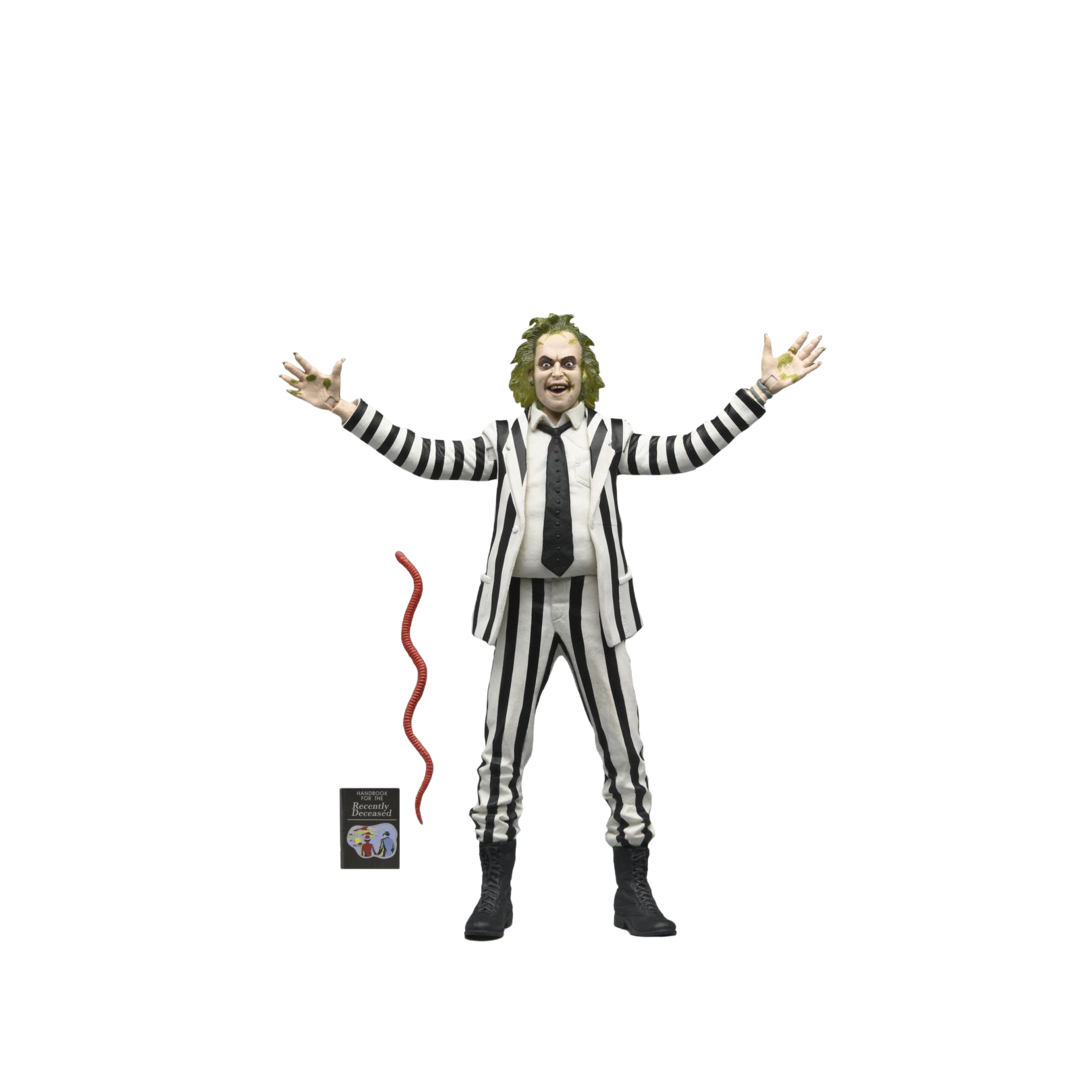 Figura beetlejuice traje roto blanco y negro neca