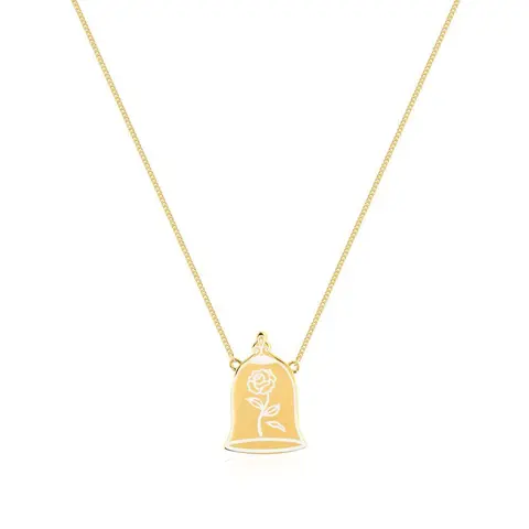 Comprar Colgante Disney La Bella Y La Bestia Rosa Eterna Plata De Ley Y Baño De Oro 