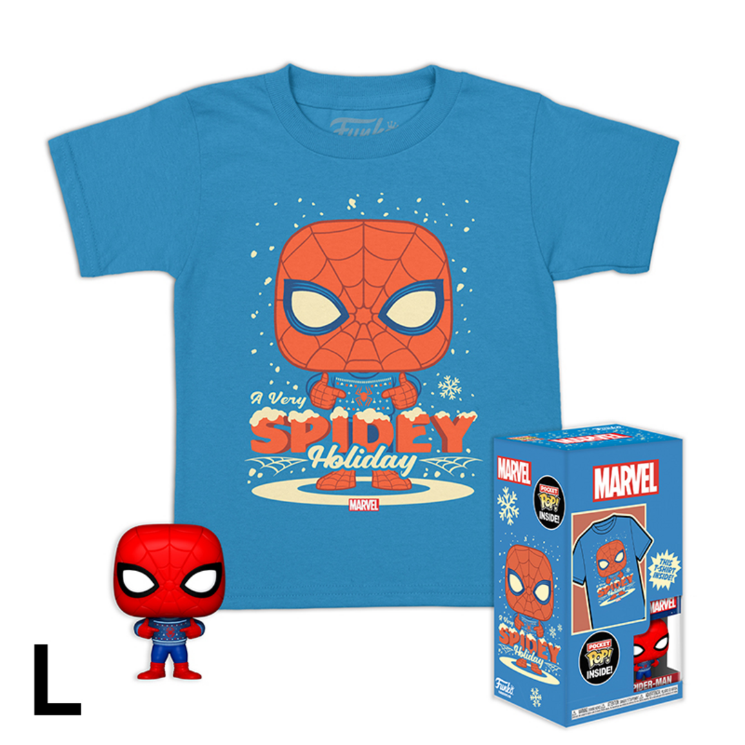 Funko Loungefly Pocket Pop! & tee: Marvel-Holiday Spiderman-Large - Spider-Man - Captain America 3 - Camiseta con Figuras Miniaturas Coleccionables - Idea De Regalo para Adultos Hombres Y Mujeres
