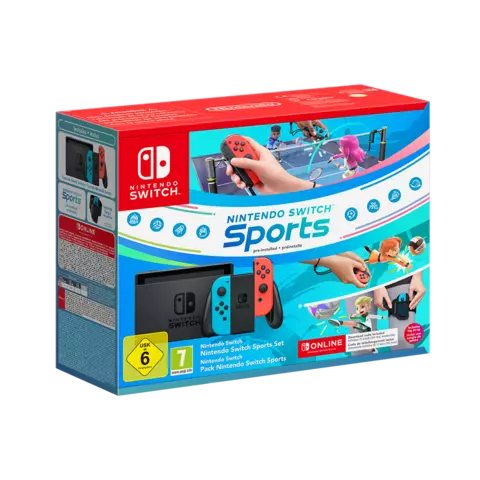 Nintendo Switch Joy-Con Azul/Rojo Neón + Switch Sports + 12 Meses Nintendo Switch Online