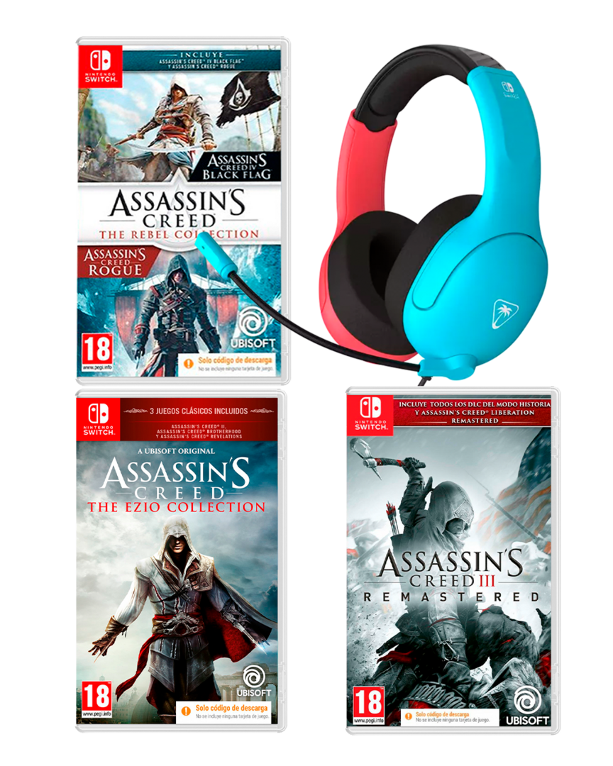 Bundle Assassin's Creed + Auriculares Airlite Fit · Azul y Rojo Neón