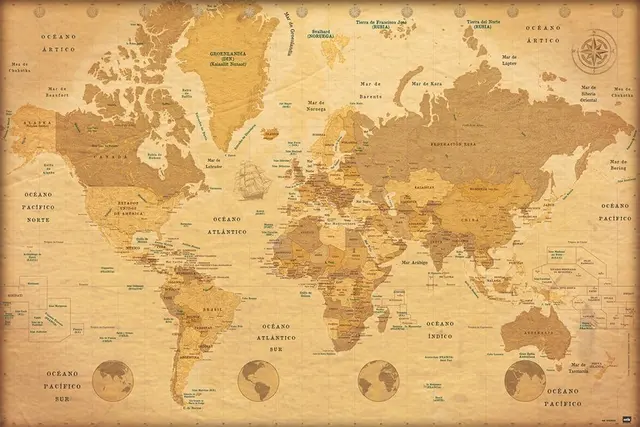 Comprar Poster Mapa Mundo Es Vintage 