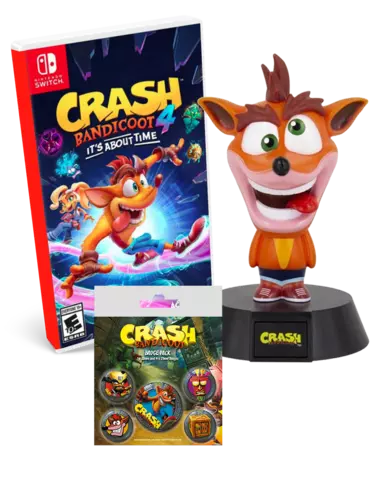 Crash Bandicoot 4: It's About Time + Lámpara 3D Crash Bandicoot + Set de 5 Chapas Crash Bandicoot 