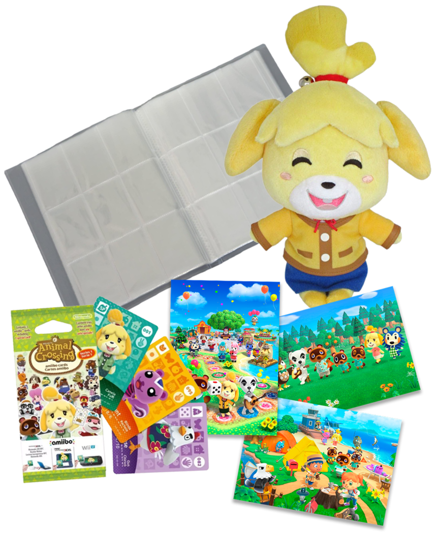 Pack 3 Tarjetas amiibo Animal Crossing Serie 1 + Peluche Isabelle +Album para Cartas Coleccionista + Set de Postales Animal Crossing