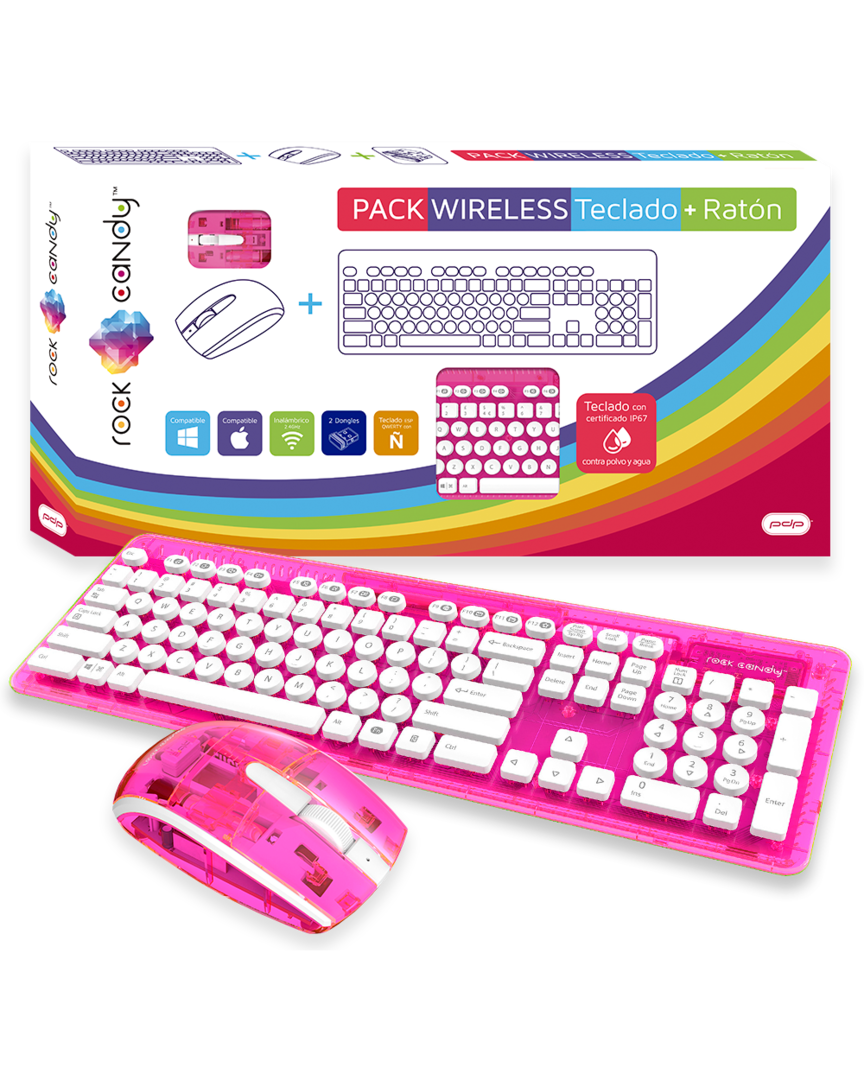 Teclado + ratón rock candy inalámbricos rosa