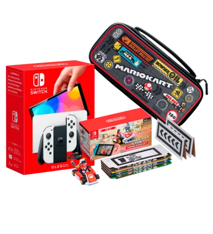 Nintendo Switch Modelo OLED (Blanco) + Mario Kart Live: Home Circuit Edición Mario + Funda de Viaje Deluxe Mario Kart 
