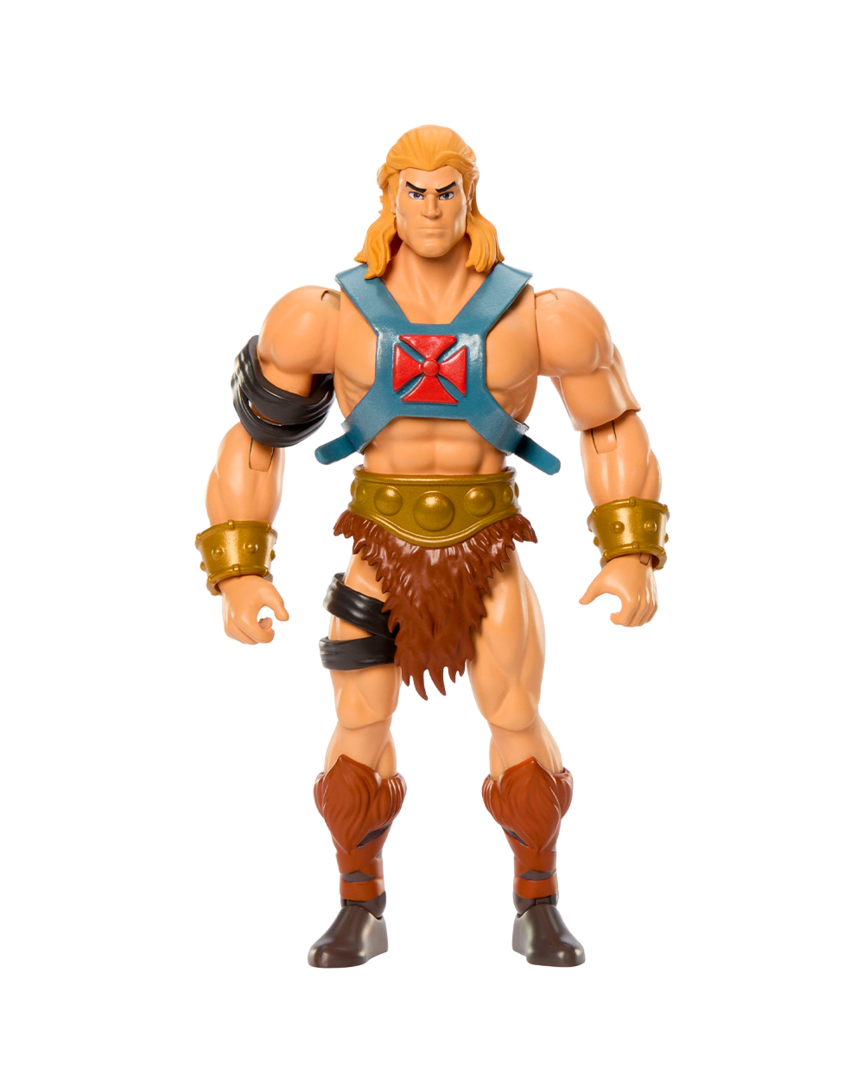 Masters of the Universe Origins & ThunderCats Figura de acción articulada de 14cm de He-Man, cruce de los años 80, juguete con armadura intercambiable, espada, escudo y un cómic en miniatura, JFW98