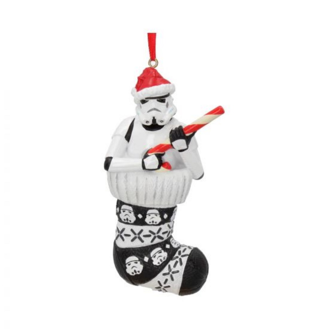 Stormtrooper in stocking hanging ornament 11.5cm