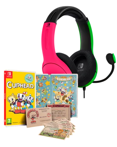 Comprar Cuphead Edición Física + Auriculares Gaming LVL40 Rosa/Verde Switch Pack Auriculares Rosa/Verde