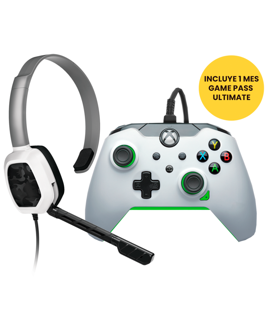 Mando Neon White Blanco/Verde Licenciado con Cable + Auriculares Gaming LVL1 Blanco Camo