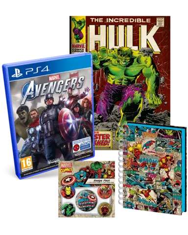 Comprar Marvel's Avengers + Lienzo Hulk + Cuaderno A5 Marvel 3D + Set de Pins Capitán América PS4 Pack Lienzo Hulk