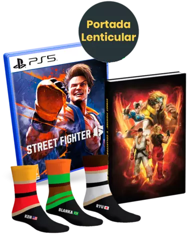 Reservar Street Fighter 6 Edición Lenticular + Guía Street Fighter V Ed. Coleccionista + Calcetines Street Fighter Talla 39-46 - PS5, Pack Guía Coleccionista