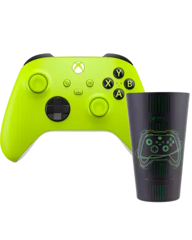 Mando Inalámbrico Xbox Electric Volt + Vaso de Cristal Xbox con Licencia Oficial