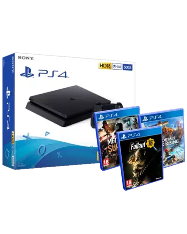 PS4 Consola Slim 500GB + Pack de 3 Juegos