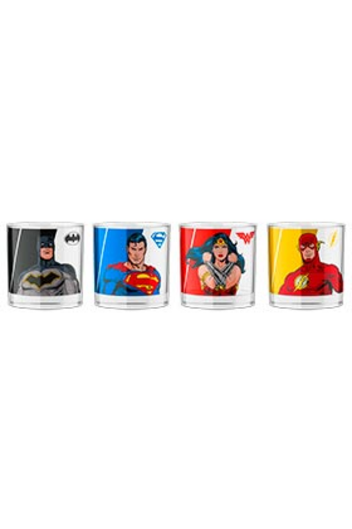 Set 4 mini vasos superheroes jla universo dc