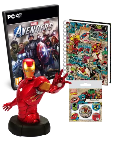 Comprar Marvel's Avengers + Busto Iron Man + Libreta A5 Marvel 3D + Set de Chapas Iron Man PC Pack Iron Man