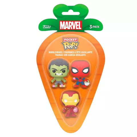 Comprar Blister 3 figuras Carrot Pocket POP Marvel Spiderman Hulk Iron Man Figuras Estándar
