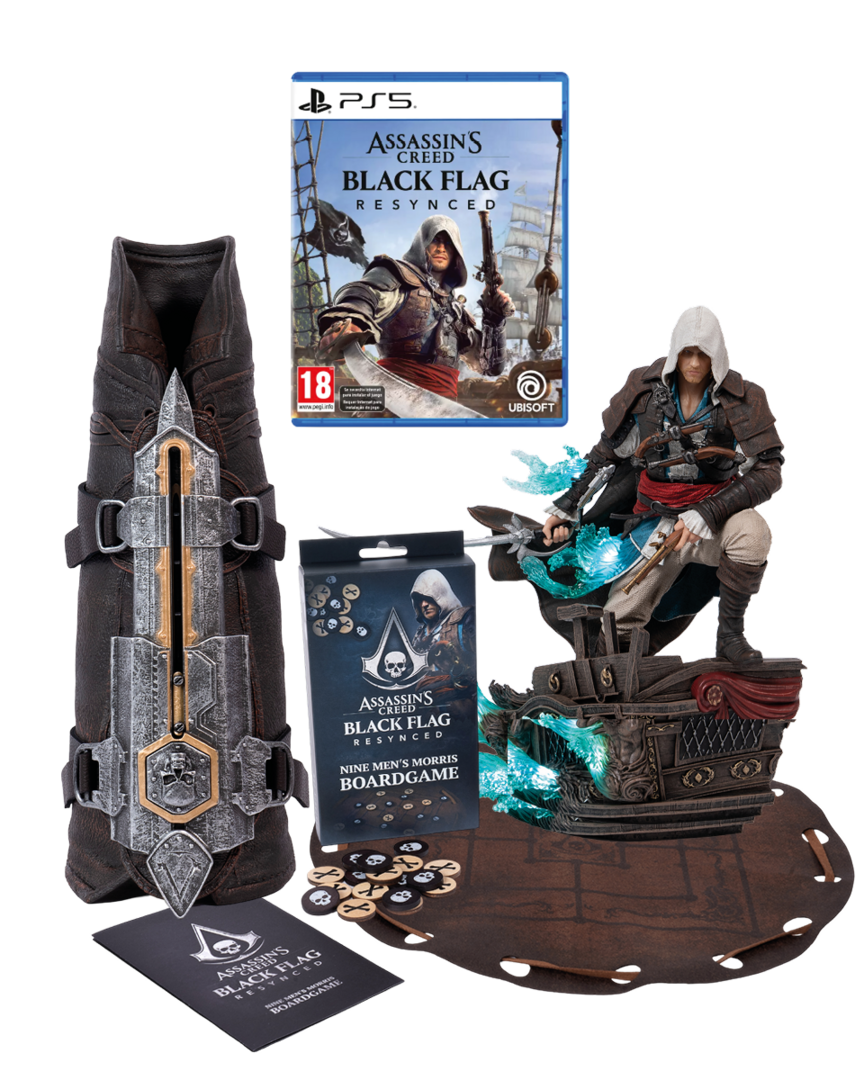 Pack assassin's creed iv black: flag resynced + estatua 1/8 + hoja oculta + nine men's morris boardgame