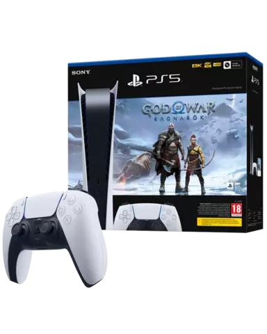 PS5 Consola Digital + God of War: Ragnarök + Mando Dualsense Blanco (Caja Neutra)