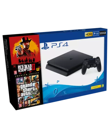 Comprar PS4 Consola Slim 500GB + GTA V Edición Premium + Red Dead Redemption 2 PS4