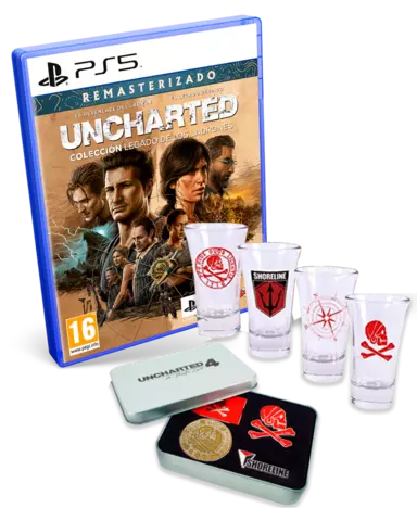 Comprar Uncharted Colección Legado de los Ladrones Remasterizado + Set de Pins + Vasos de Chupito PS5 Pack Pins y Vasos