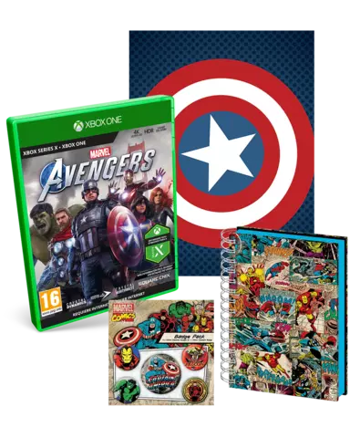 Comprar Marvel's Avengers + Lienzo Cap. América + Cuaderno A5 Marvel 3D + Set de Pins Capitán América Xbox One Pack Lienzo Cap. América