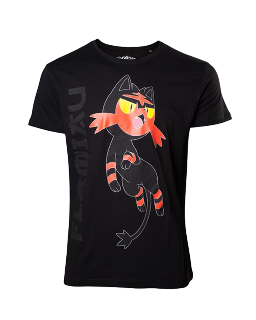 Camiseta Negra Sun Moon Litten Pokemon Talla S