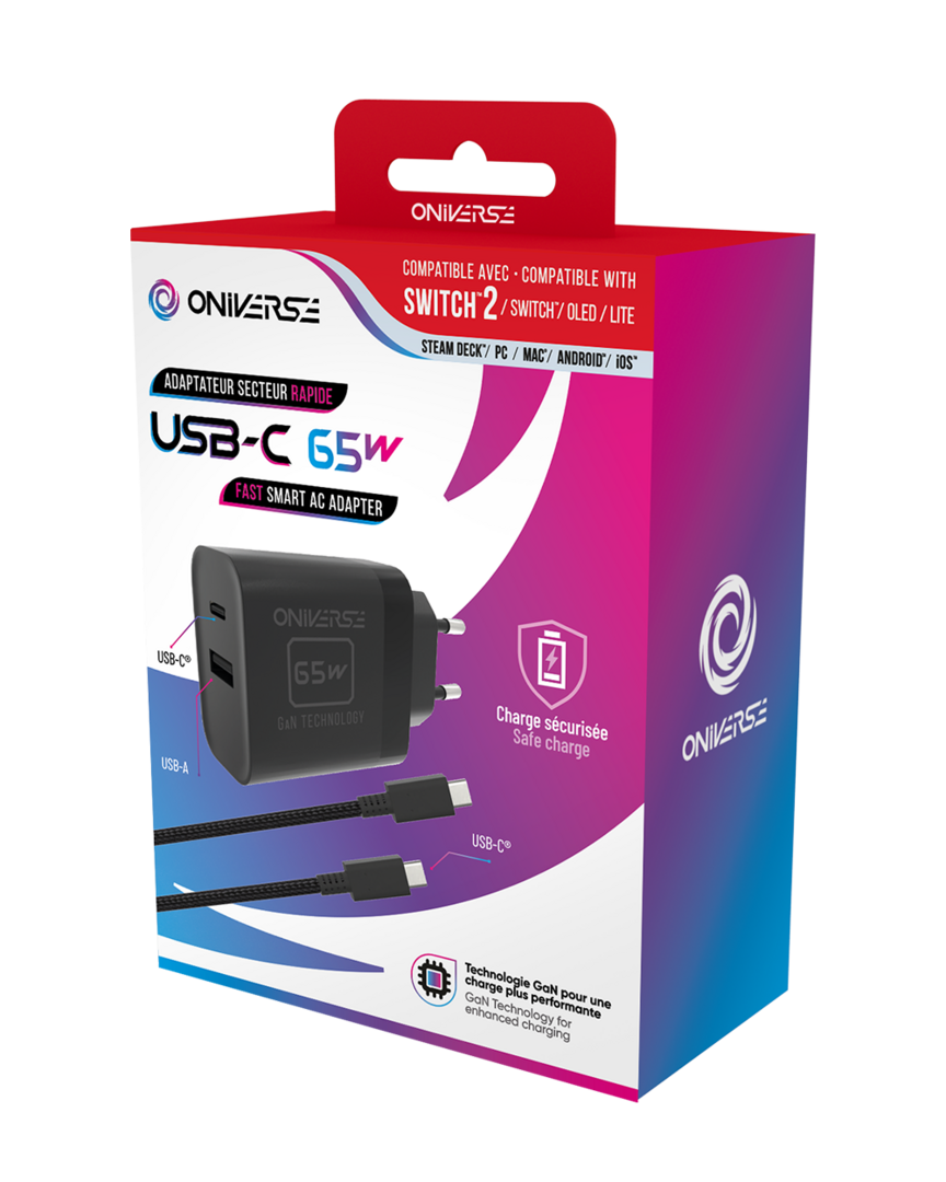 Adaptador de corriente oniverse 65w usb c 1.5m negro