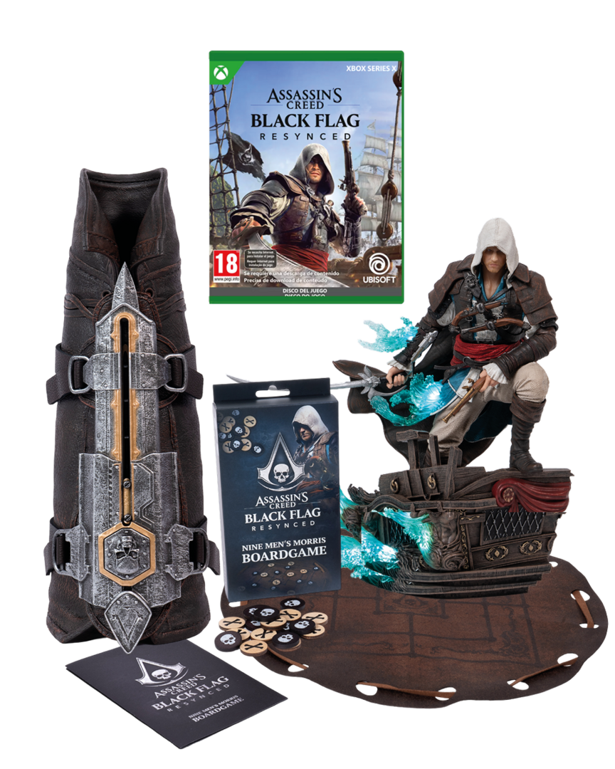 Pack assassin's creed iv black: flag resynced + estatua 1/8 + hoja oculta + nine men's morris boardgame