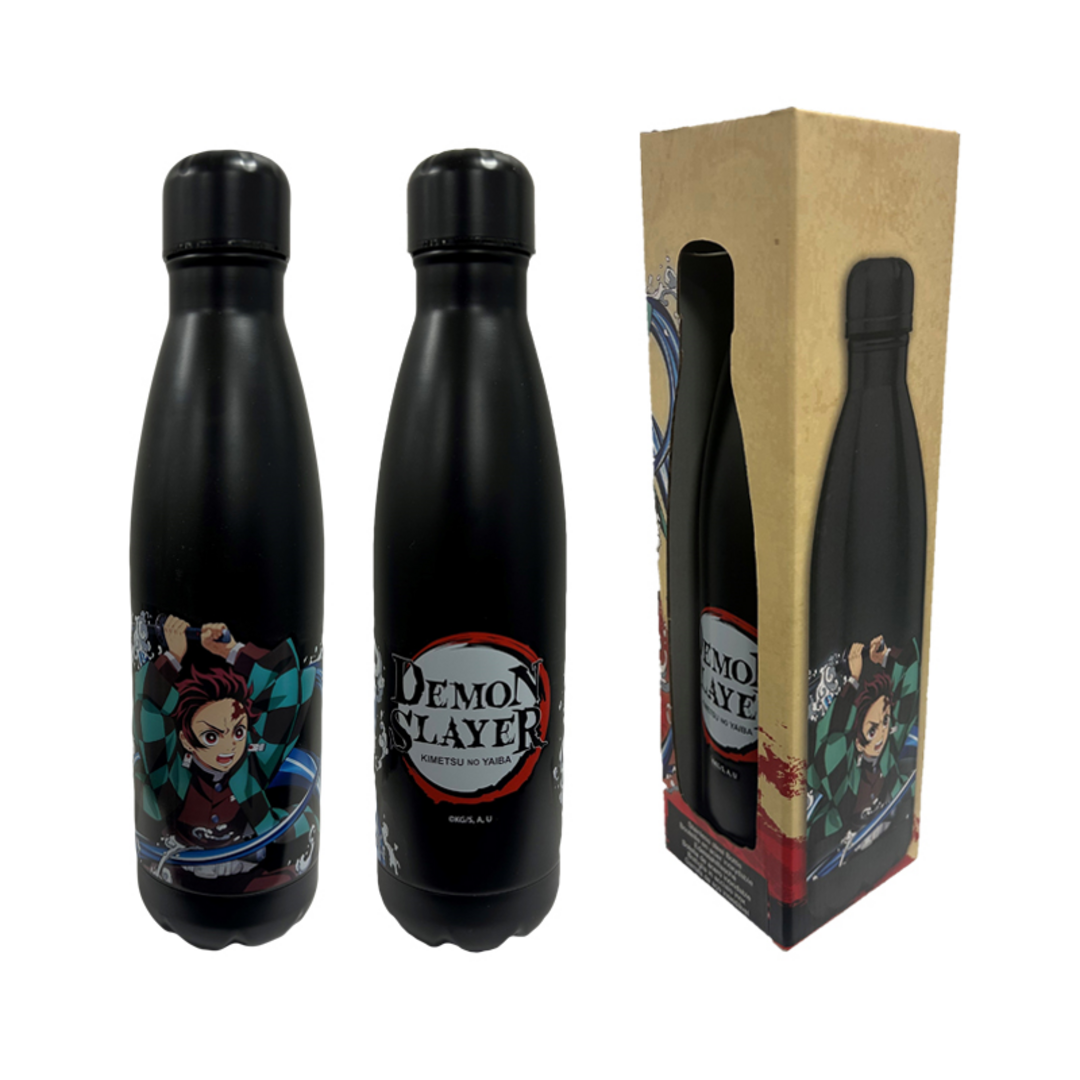 Demon slayer - botella de acero inoxidadable premium negro tanjiro kamado 500ml